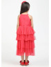 Coral Tulle Tea Length Layered Flower Girl Dress